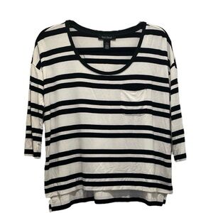 White House Black Market Black White Striped Nautical Travel Vacation Top Sz XS